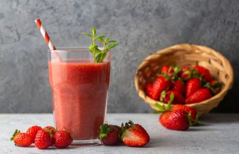Strawberry smoothie or milkshake drink.